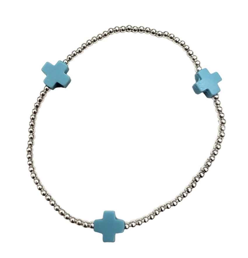 Sterling & Turquoise Signature Cross 2mm Bead Bracelet