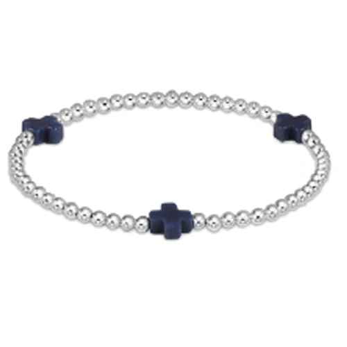 Sterling & Navy Signature Cross 2mm Bead Bracelet