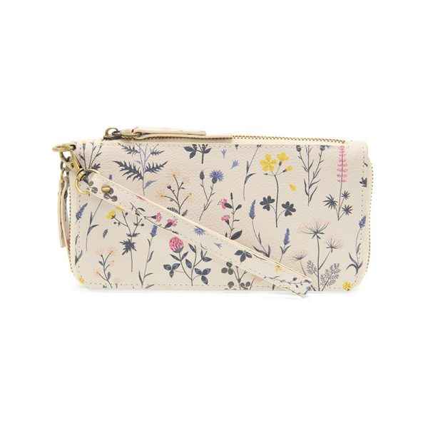 White Floral Chloe Zip Around Wallet Wristlet