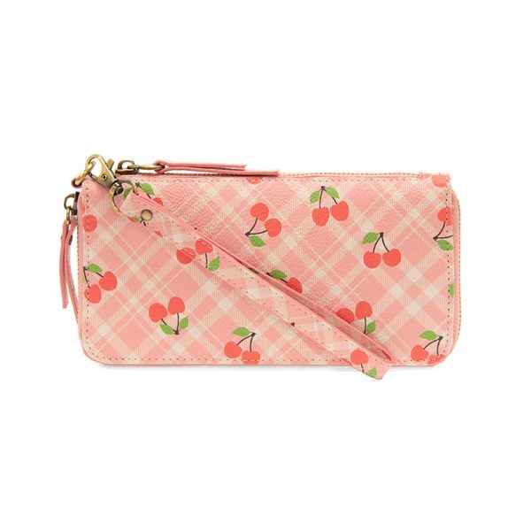 Cherries On Pink Plaid Chloe Zip Around Wallet
