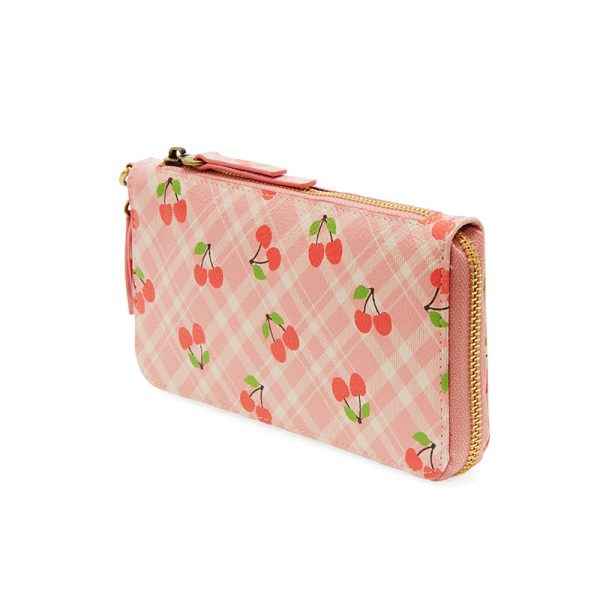 Cherries On Pink Plaid Chloe Zip Around Wallet
