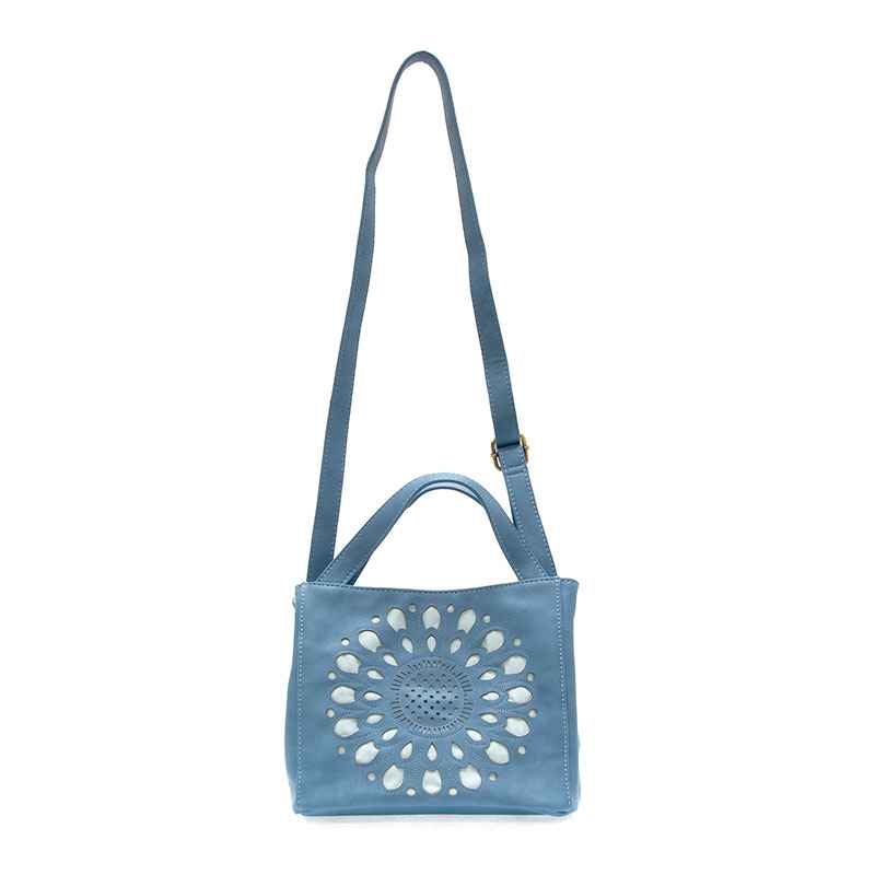 Tranquil Blue Floral Laser Cutout Crossbody Tote