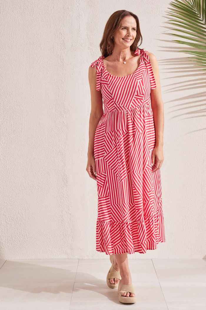 Poppy Red Stripe Sleeveless Dress