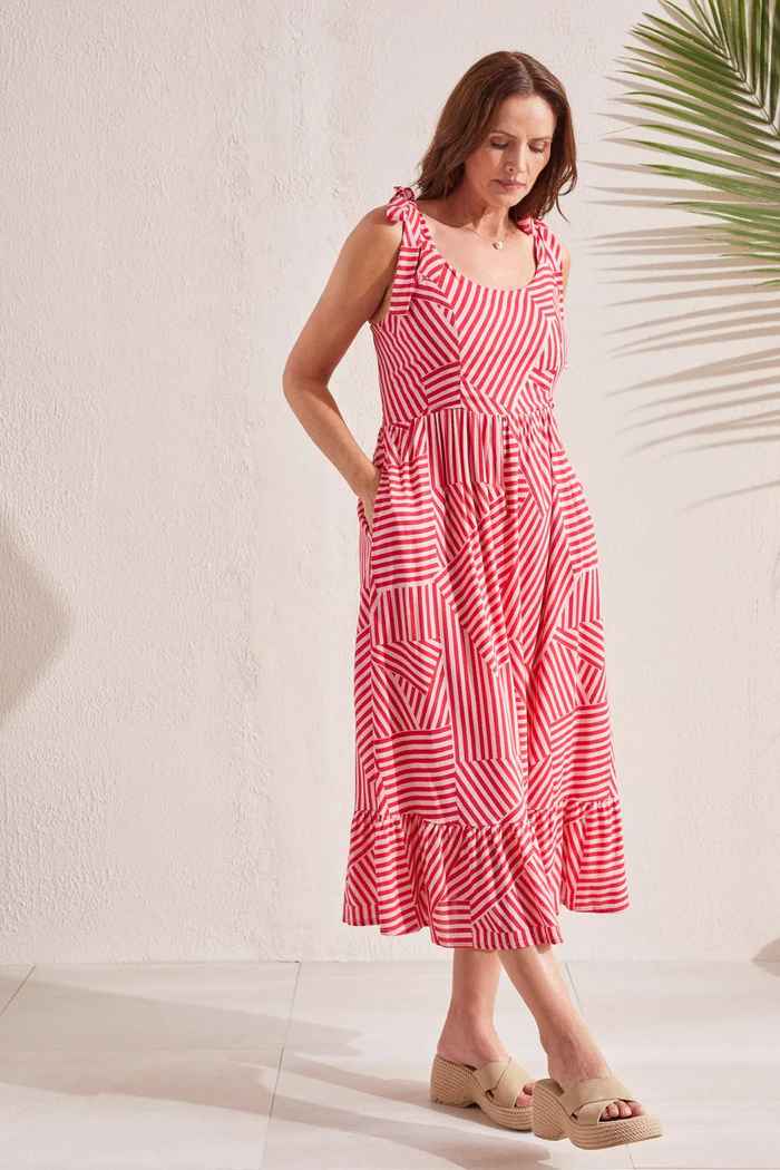 Poppy Red Stripe Sleeveless Dress
