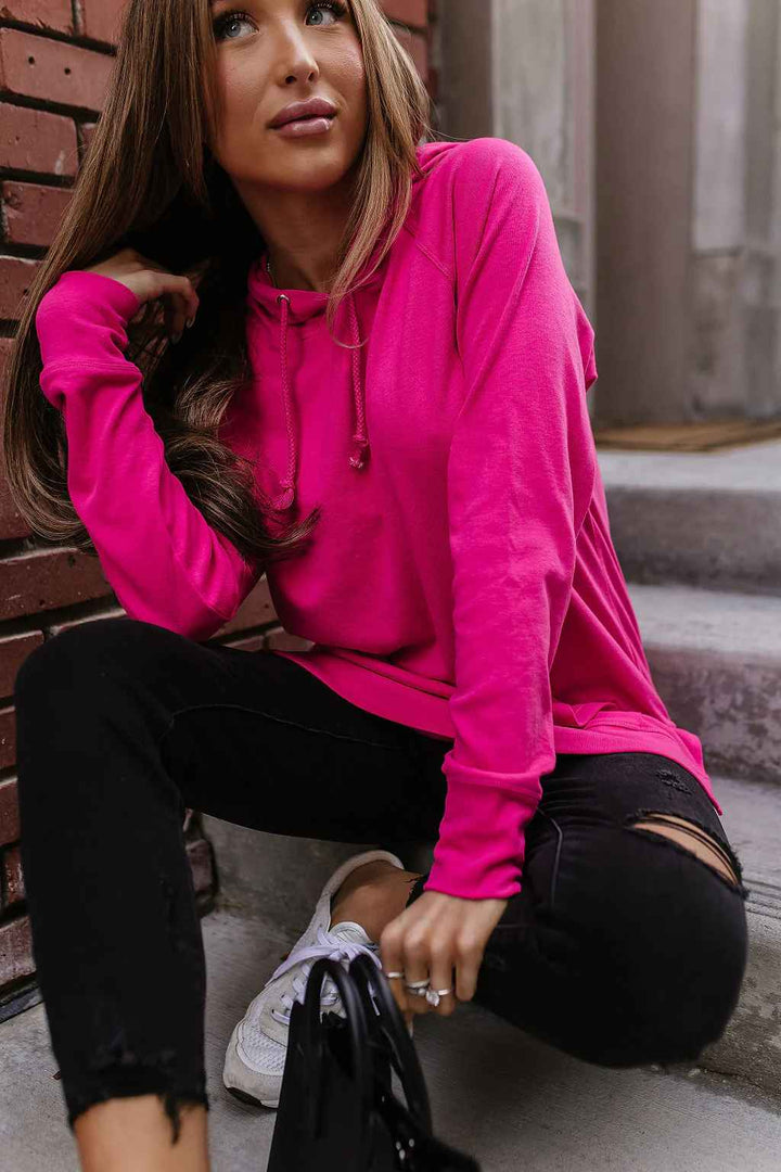 HOT PINK SIDE SLIT HOODIE