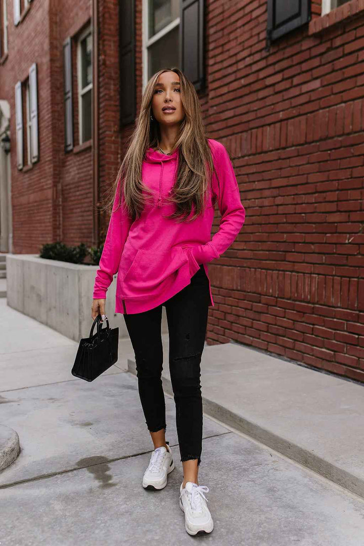 HOT PINK SIDE SLIT HOODIE