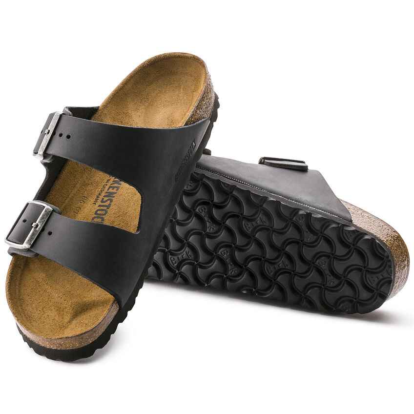 Men's Arizona Black Oiled Leather Sandal