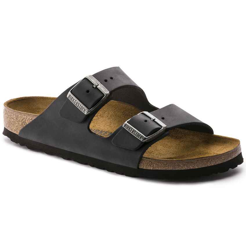 Men's Arizona Black Oiled Leather Sandal