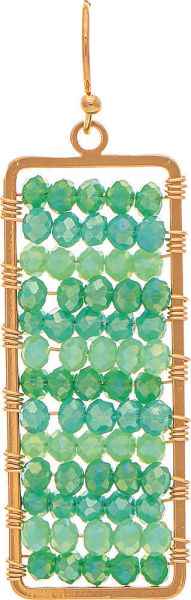 Gold & Green Beaded Wire Bar Earrings
