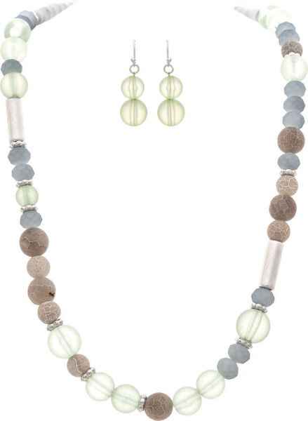 GREY MIXED BEAD NECKLACE SET