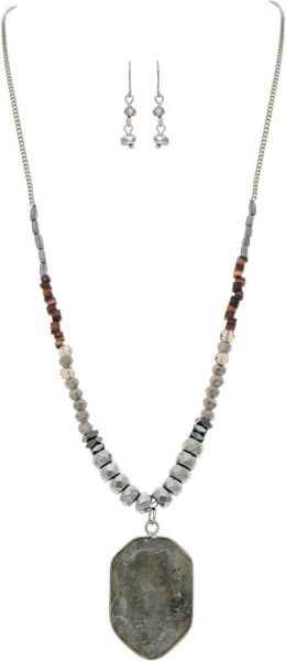 Grey Stone 20" Pendant Necklace