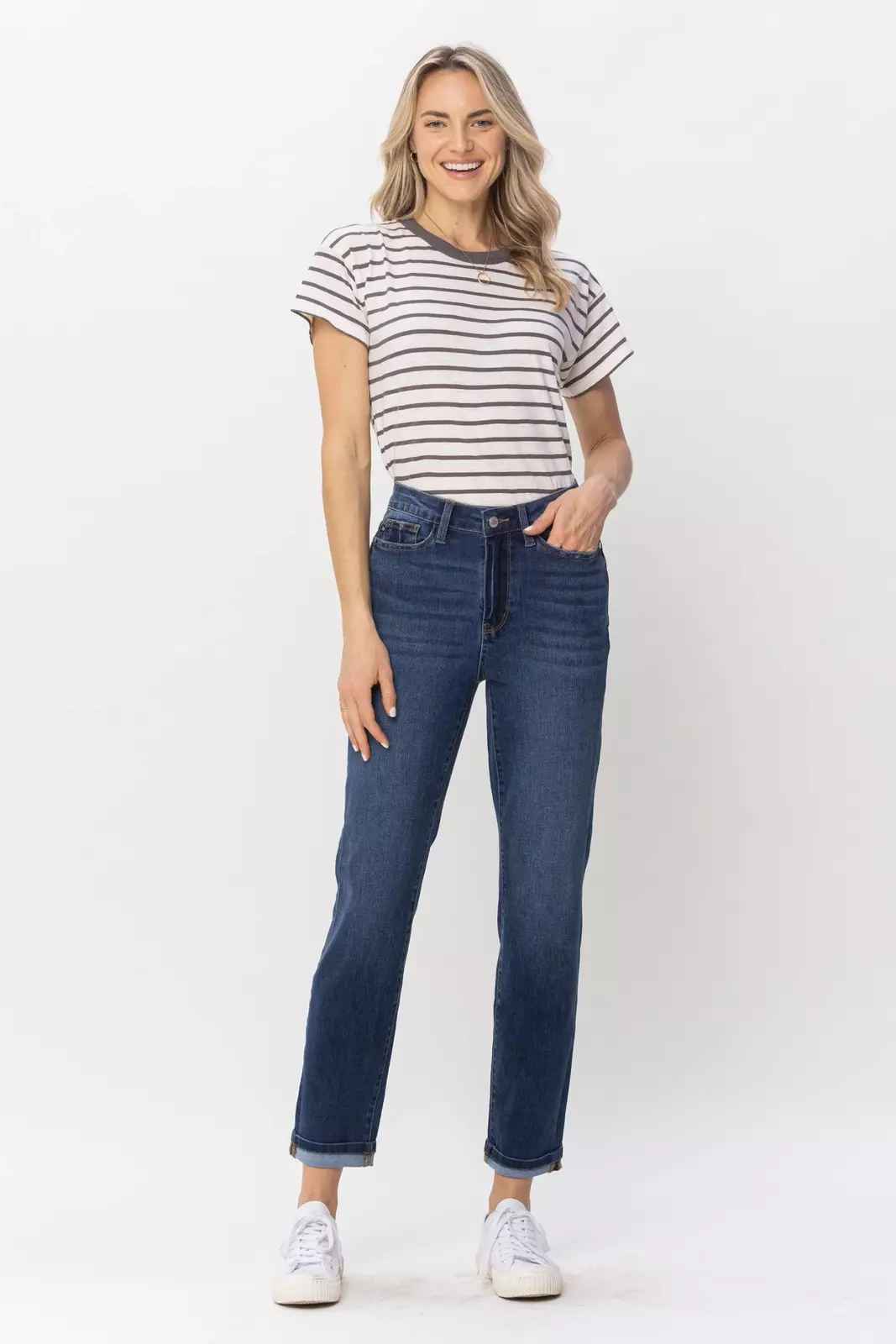 Kenzie Cuffed High Waist Boyfriend Cool Denim Jean