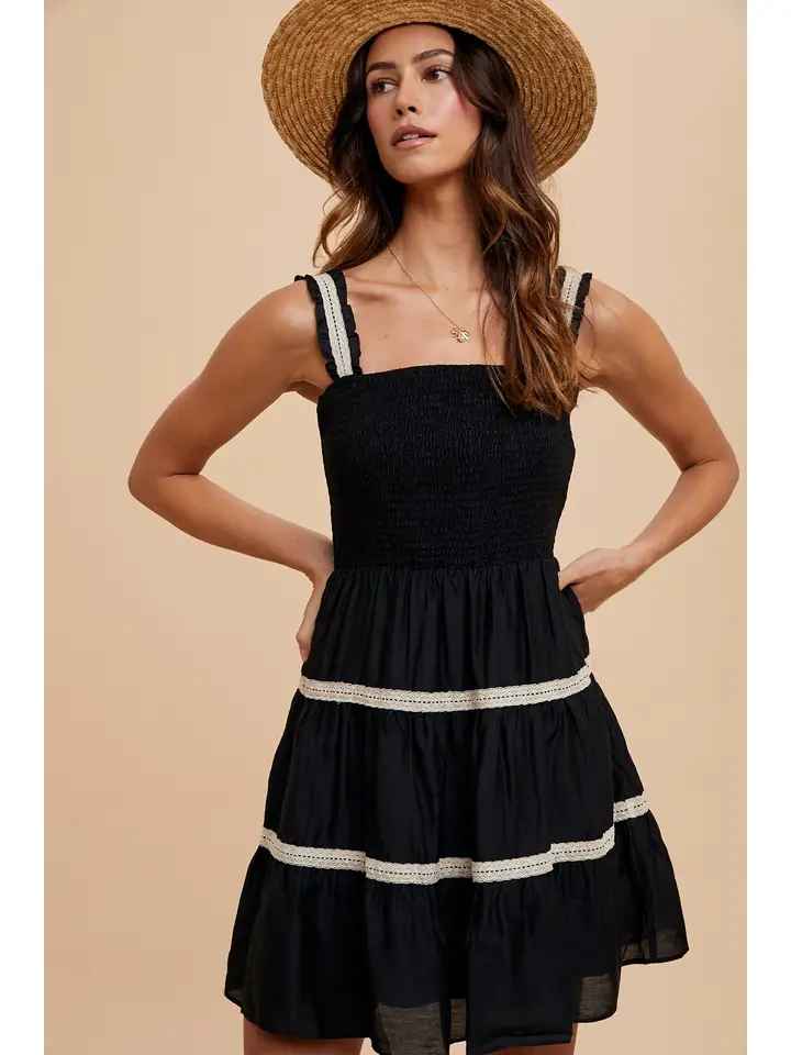 Vera Crochet Trim Ruffle Tier  Dress
