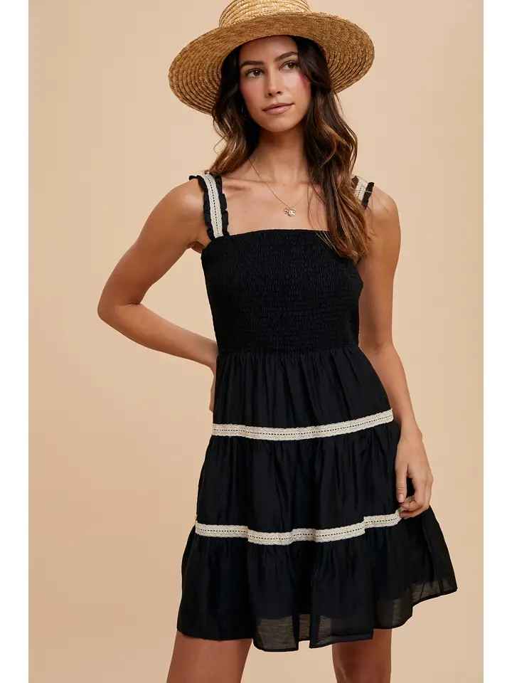 Vera Crochet Trim Ruffle Tier  Dress
