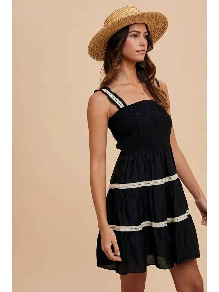 Vera Crochet Trim Ruffle Tier  Dress