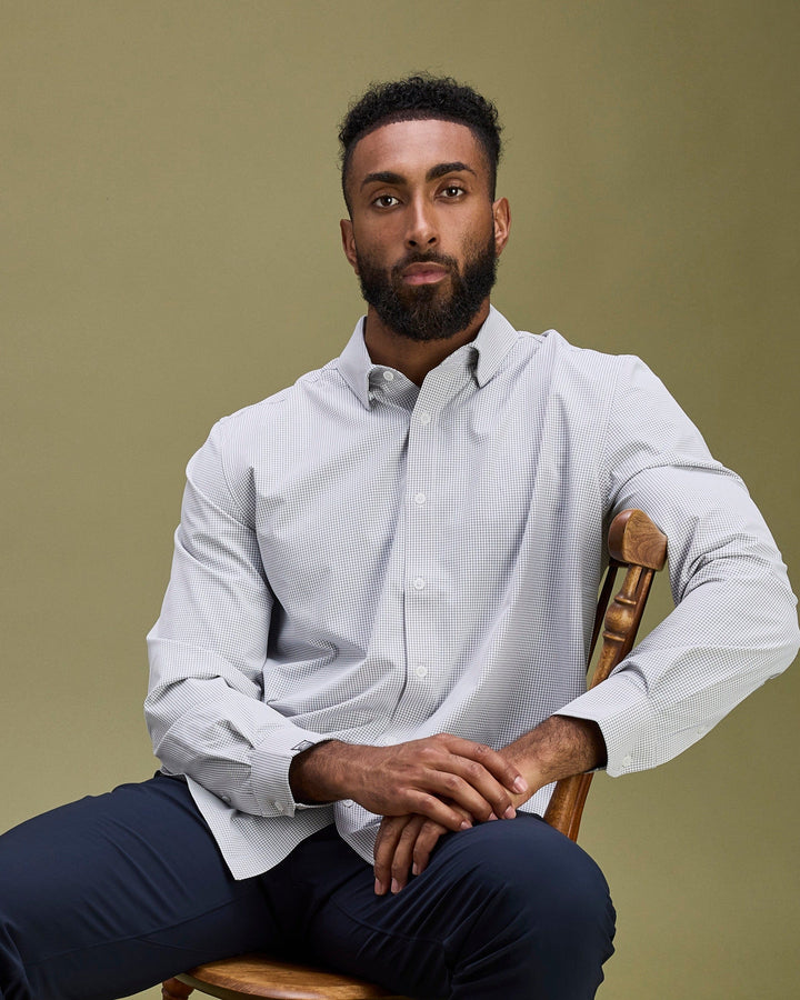 MEN'S WHITE & NAVY WINDOWPANE CHECK INFLUENCER SHIRT