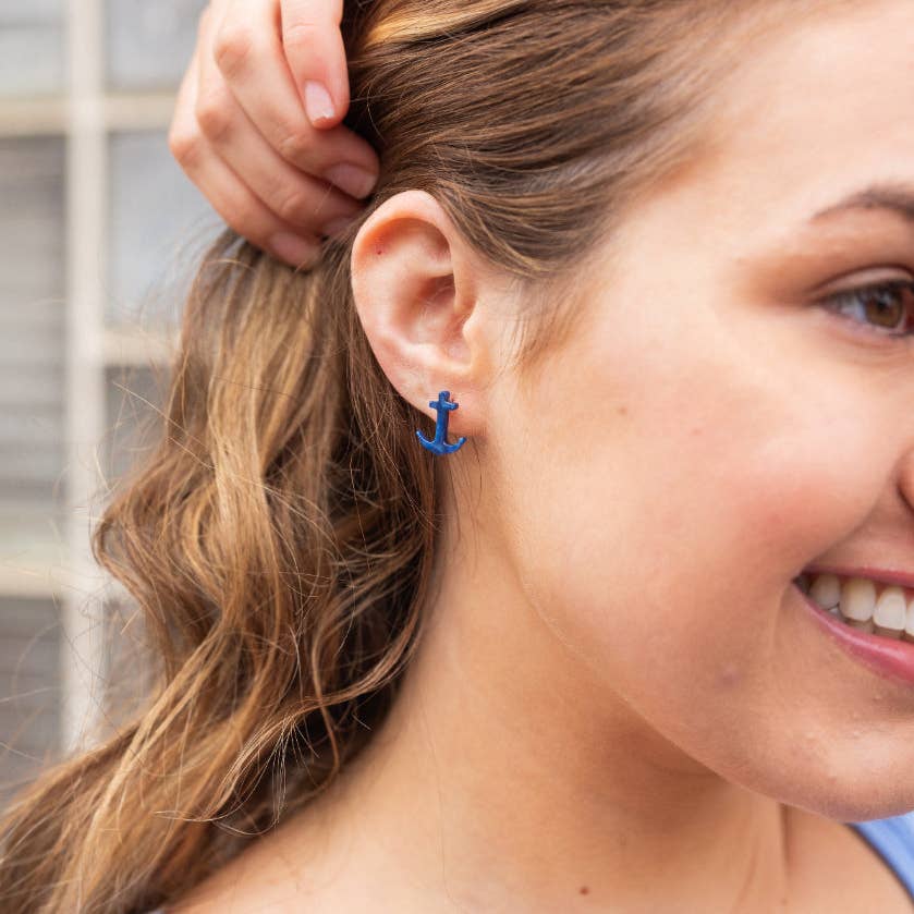 NAVY ANCHOR POST EARRINGS
