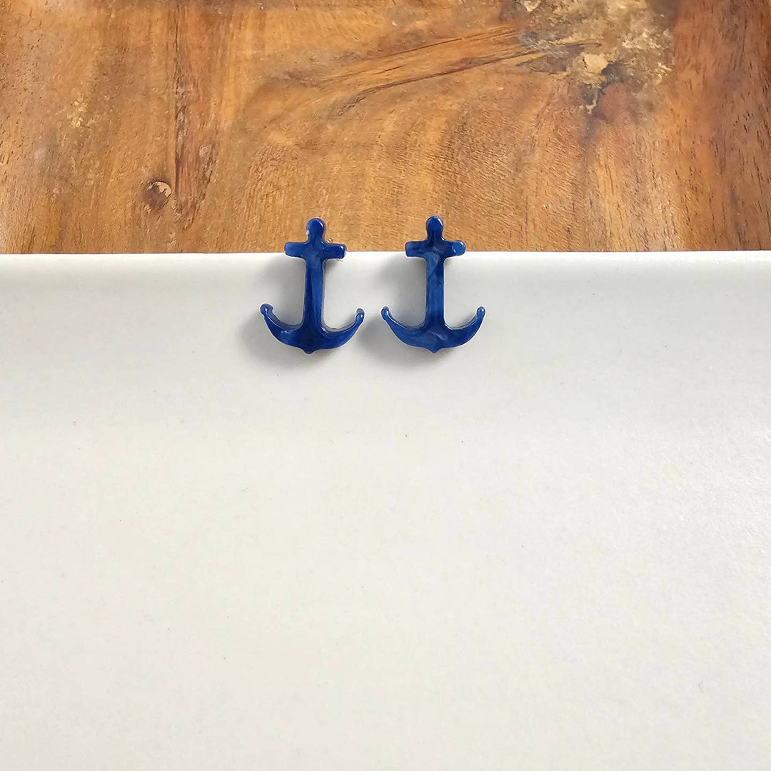 NAVY ANCHOR POST EARRINGS