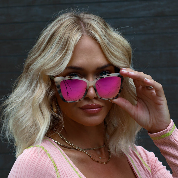 BECKY II CREAM TORTOISE PINK MIRROR SUNGLASSES