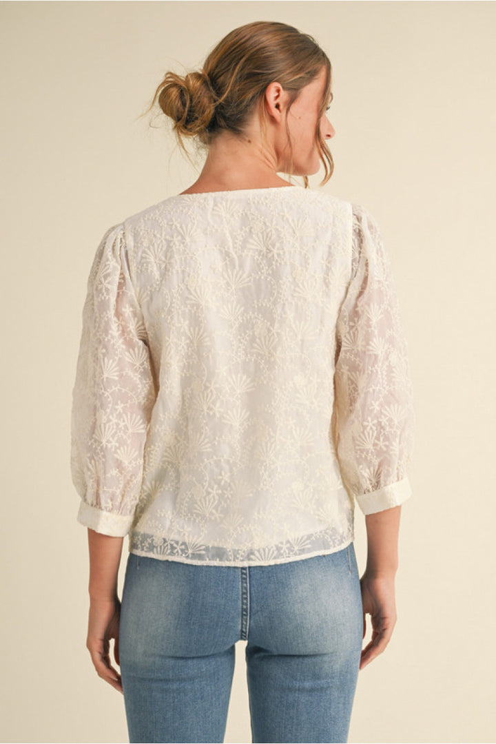 NATURAL LACE BOW TIE TOP