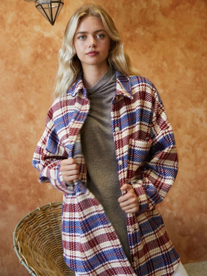 PLUS BURGUNDY PLAID SHACKET

