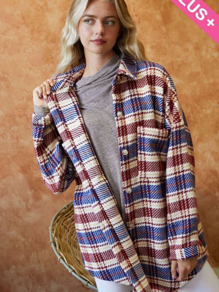 PLUS BURGUNDY PLAID SHACKET
