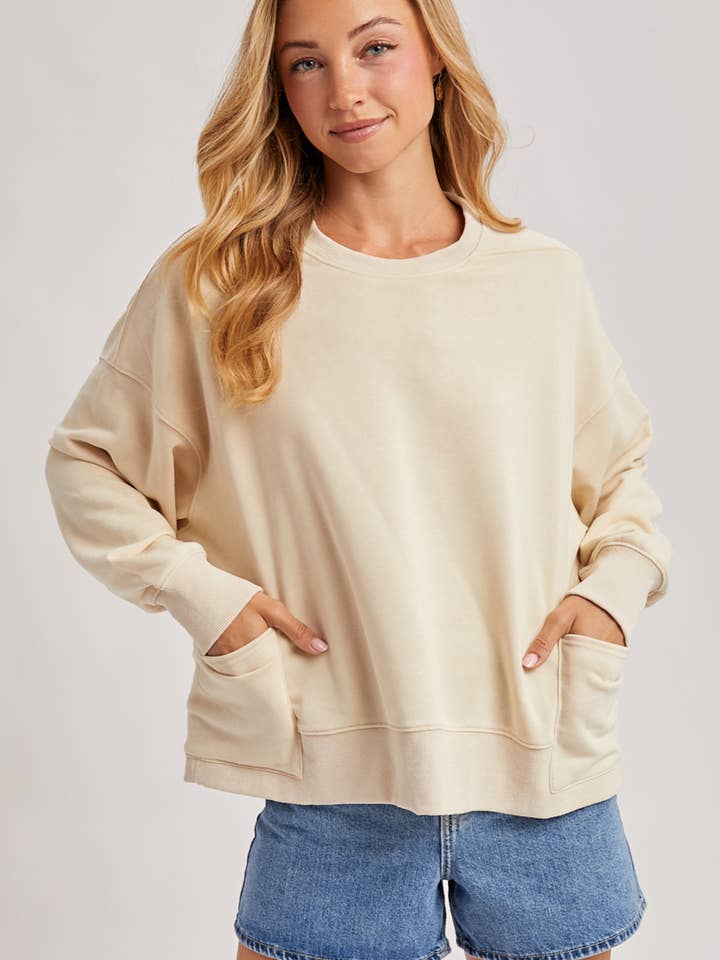 OATMEAL COMFY KNIT 2 POCKET SWEATSHIRT
