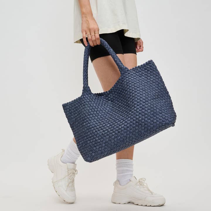 DARK DENIM SKY'S THE LIMIT LARGE WOVEN TOTE BAG
