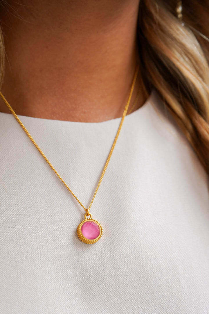 FLEUR-DE-LIS PEONY PINK SOLITAIRE NECKLACE