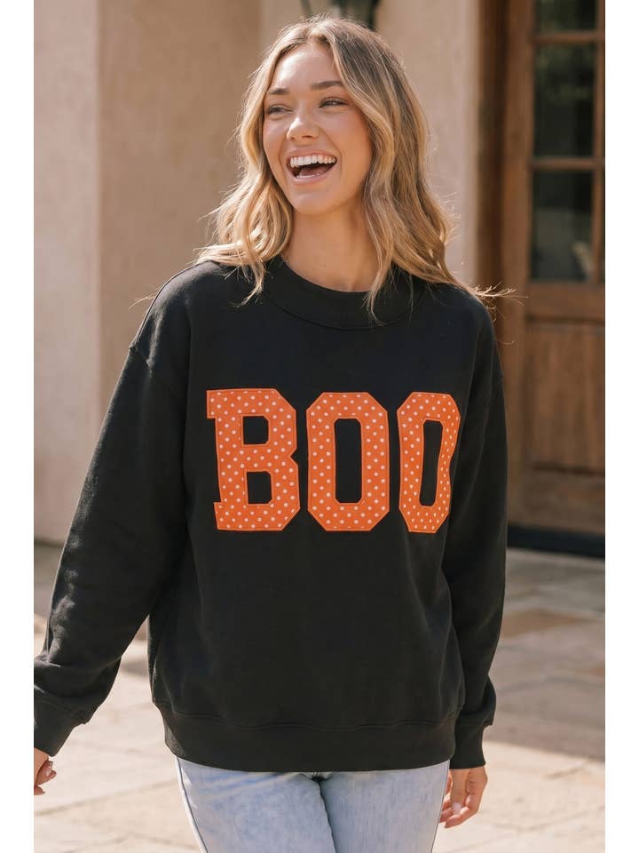 BOO POLKADOT GRAPHIC CREW SWEATSHIRT