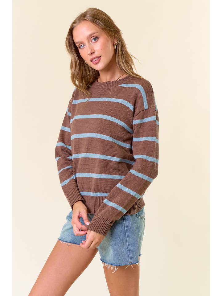 COCOA STRIPE SCALLOP NECKLINE SWEATER
