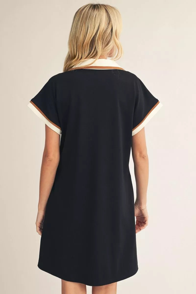 ALL PRO BLACK  KNIT POLO COLLAR DRESS