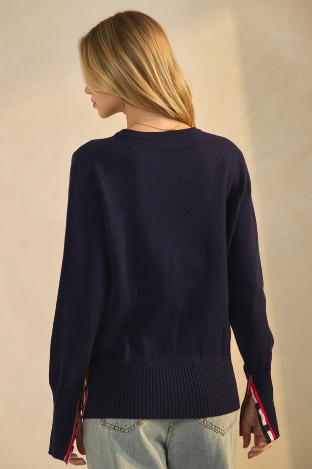 NAVY NAUTICAL NIGHTS STRIPE SWEATER