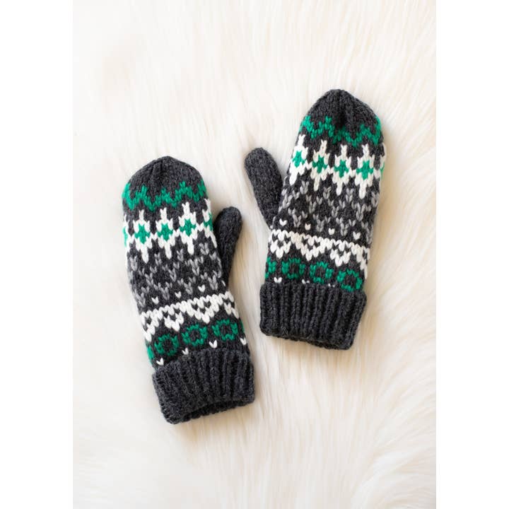 DARK GRAY GREEN & WHITE MITTENS
