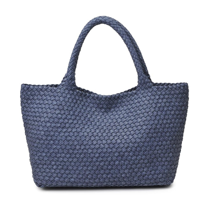 DARK DENIM SKY'S THE LIMIT LARGE WOVEN TOTE BAG
