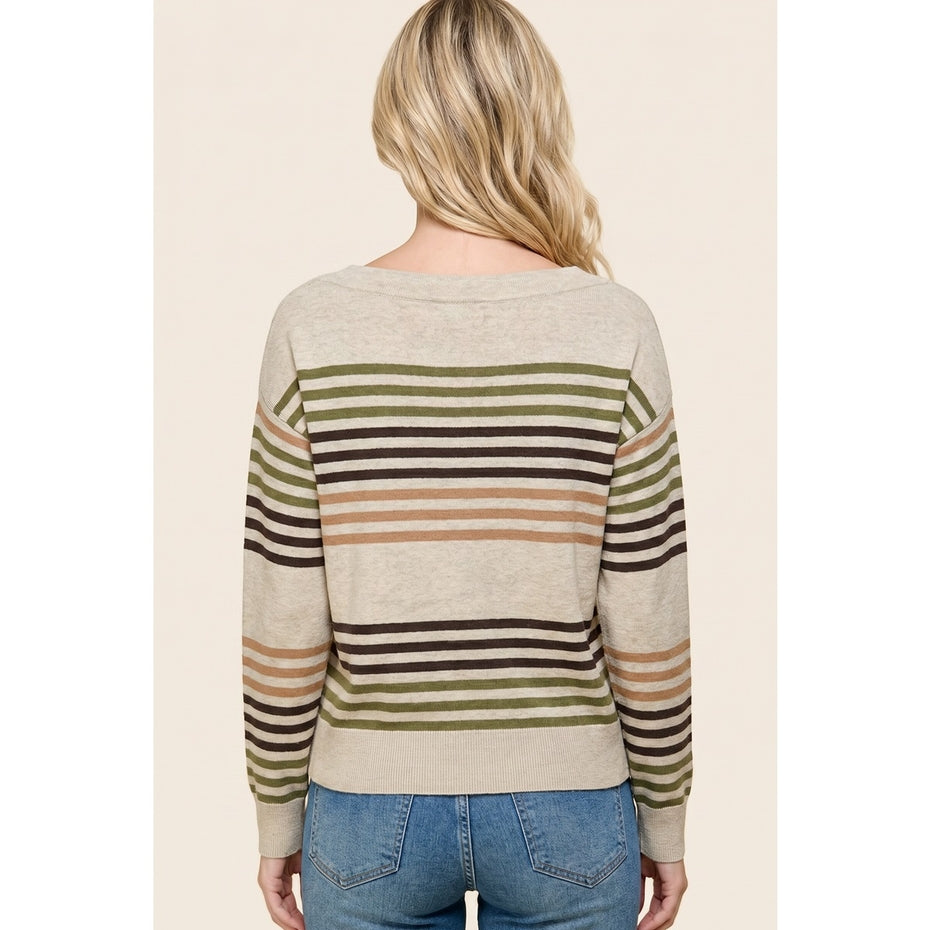 TAUPE OLIVE MULTI STRIPE SWEATER
