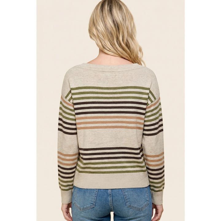 TAUPE OLIVE MULTI STRIPE SWEATER