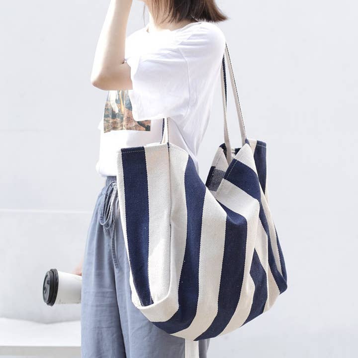 NAVY BEACH STRIPE JUMBO TOTE
