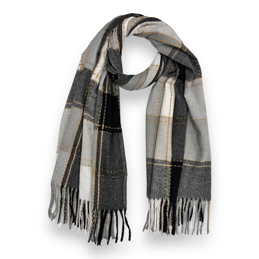 BLACK & KHAKI  BOX CHECK SCARF