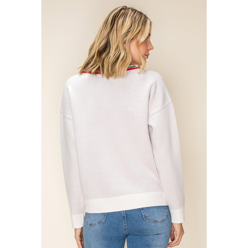 IVORY CHRISTMAS BOWS JACQUARD SWEATER