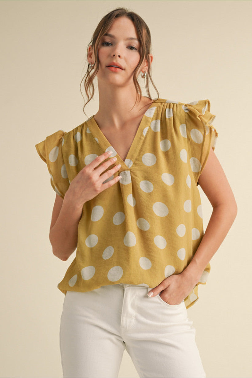 GOLDEN MOMENTS RUFFLE SLEEVE TOP
