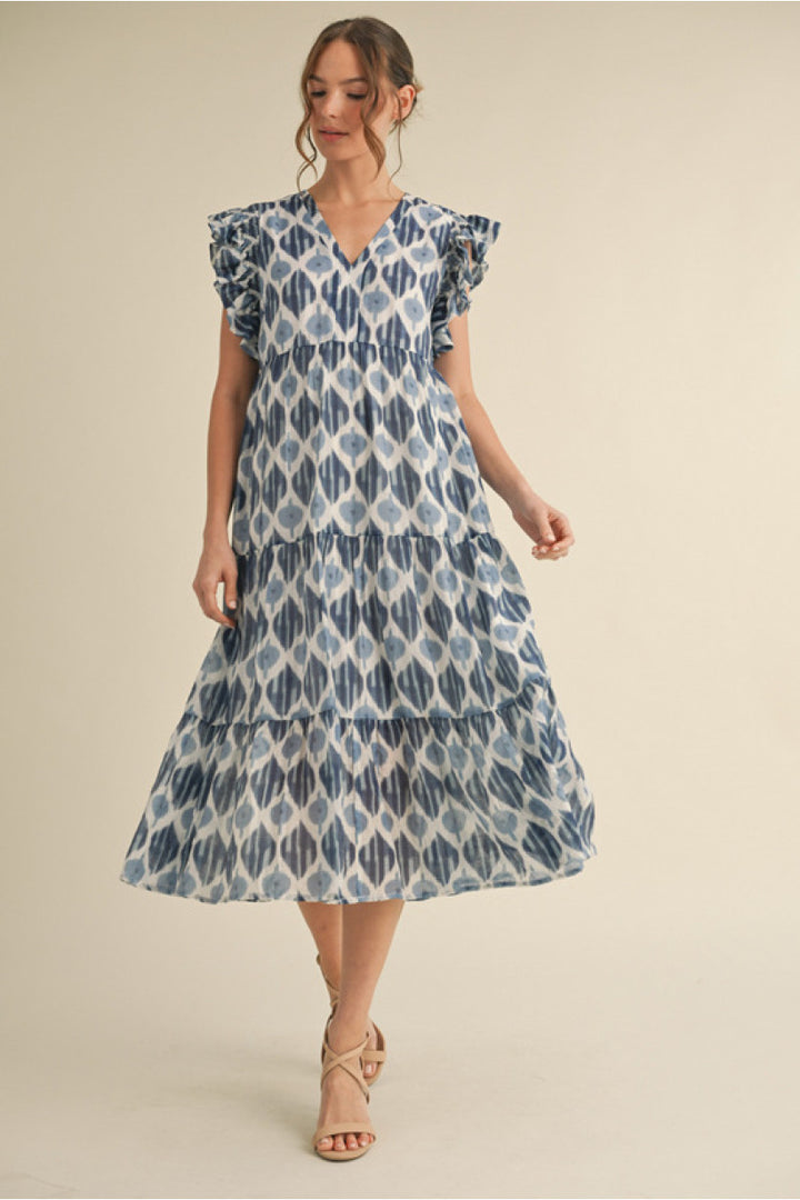 LIMITLESS BLUE PRINT MIDI DRESS