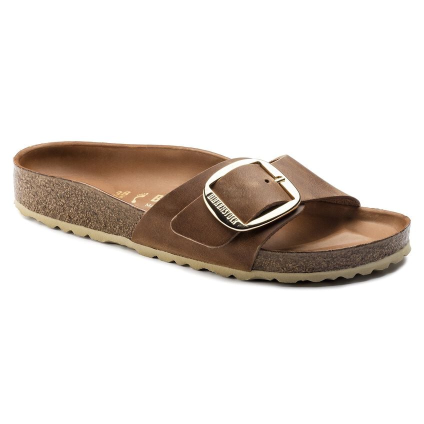 Madrid Big Buckle Cognac Oiled Leather Sandal
