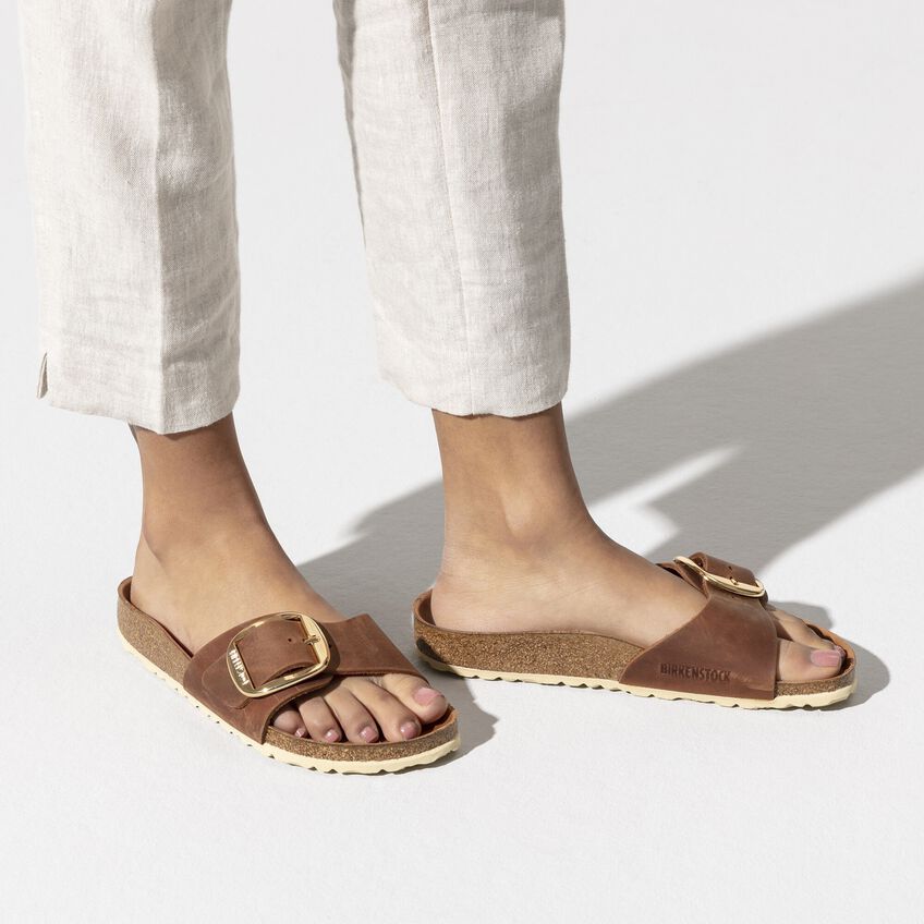 Madrid Big Buckle Cognac Oiled Leather Sandal