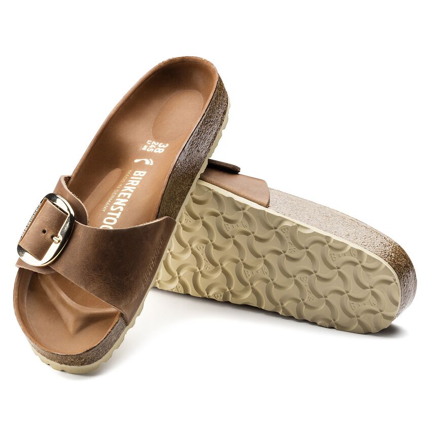Madrid Big Buckle Cognac Oiled Leather Sandal

