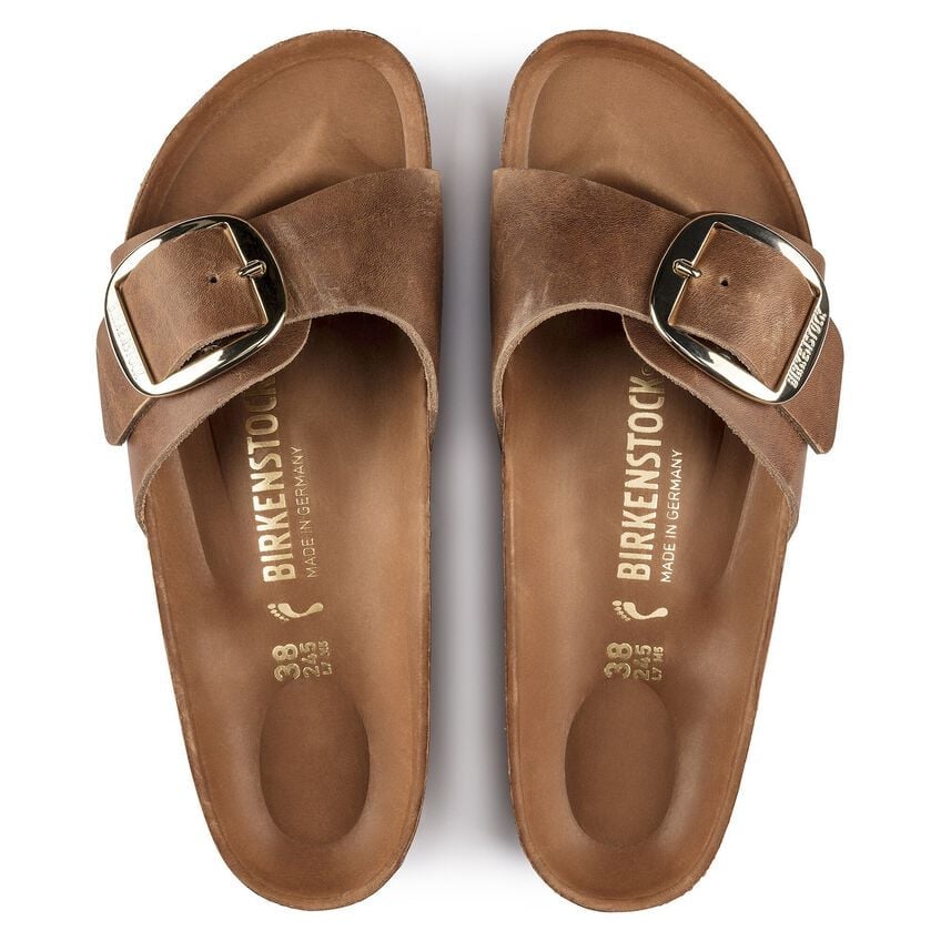 Madrid Big Buckle Cognac Oiled Leather Sandal