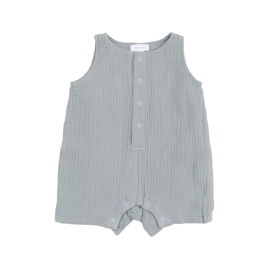 SLATE GRAY MUSLIN SLEEVELESS SHORTIE ROMPER

