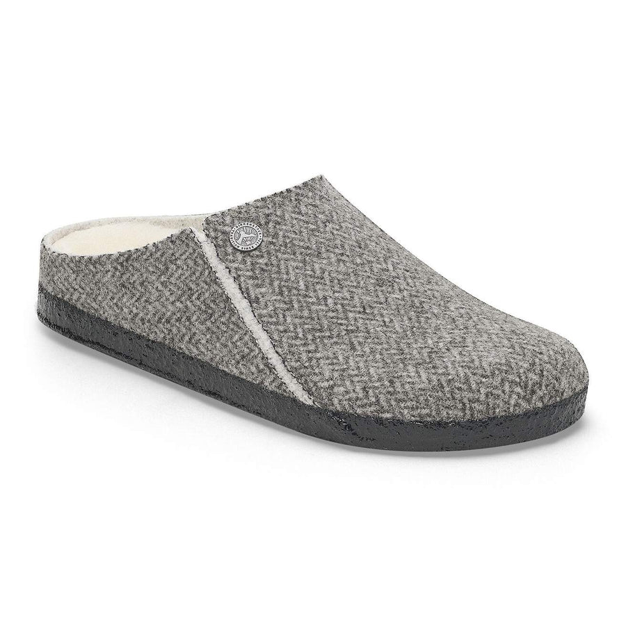 HERRINGBONE GREY ZERMATT WOOL SHEARLING SLIPPERS
