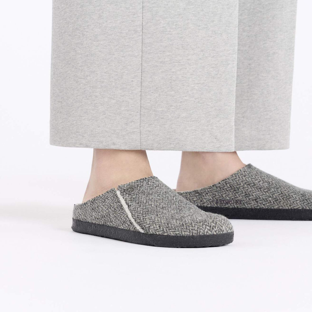 HERRINGBONE GREY ZERMATT WOOL SHEARLING SLIPPERS