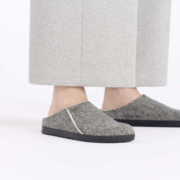 HERRINGBONE GREY ZERMATT WOOL SHEARLING SLIPPERS